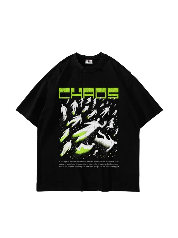 Chaos Baskılı Siyah Oversize Unisex T-shirt