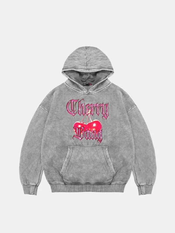 Cherry Gang Oversize Unisex Yıkamalı Beyaz Hoodie