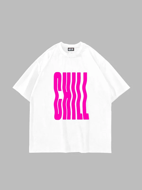Chill Baskılı Oversize Unisex Beyaz Tshirt