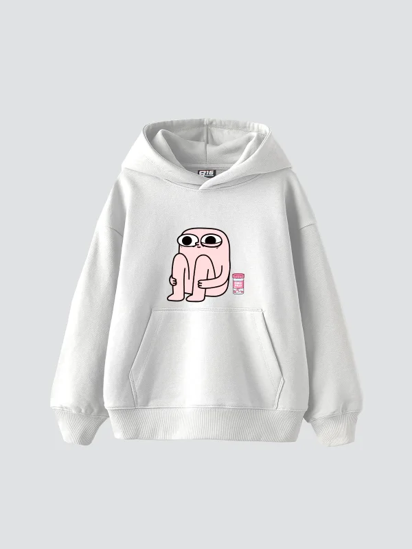 Chill Pills Baskılı Oversize Unisex Beyaz Hoodie