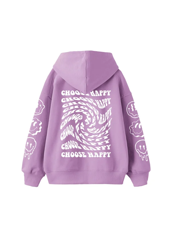 Choose Happy Baskılı Oversize Unisex Mor Hoodie