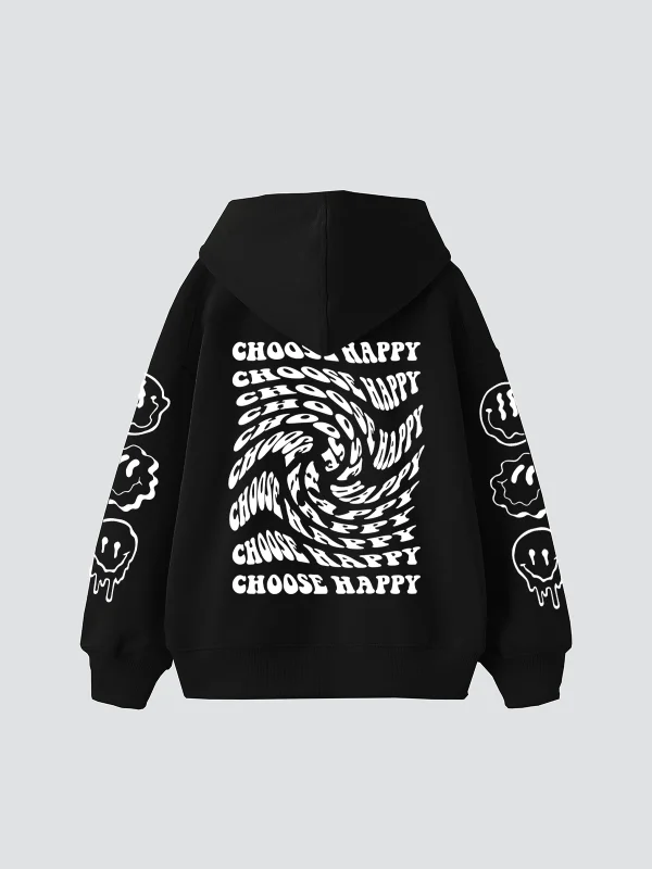 Choose Happy Baskılı Oversize Unisex Siyah Hoodie