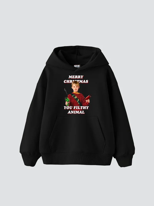 Christmas Home Alone Baskılı Oversize Unisex Siyah Hoodie