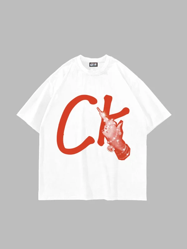 CK. Baskılı Oversize Unisex Beyaz Tshirt
