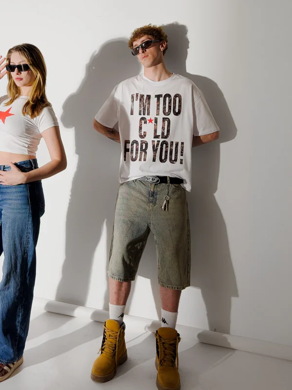 Cold For You Baskılı Oversize Unisex Beyaz Tshirt