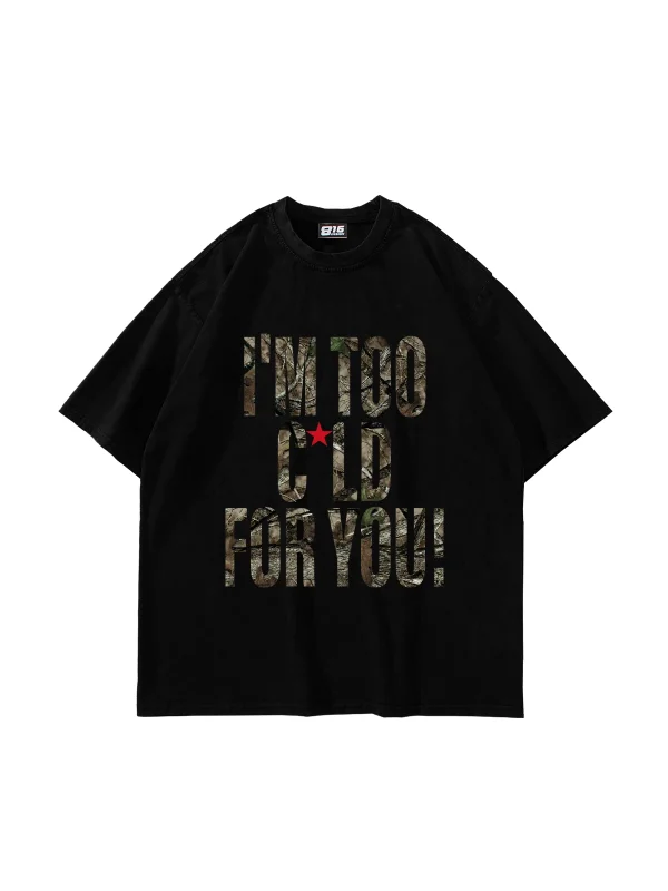 Cold For You Baskılı Oversize Unisex Siyah Tshirt
