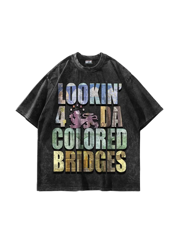 Colored Bridges Graphic Baskılı Yıkamalı Siyah Oversize Unisex Tshirt