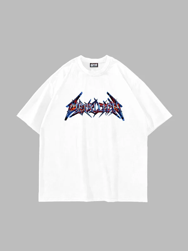 Colourful Metallica Logo Baskılı Beyaz Oversize Unisex Tshirt