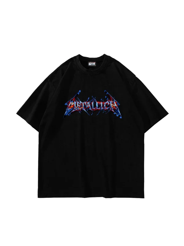 Colourful Metallica Logo Baskılı Siyah Oversize Unisex Tshirt