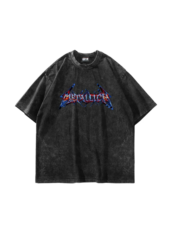 Colourful Metallica Logo Baskılı Yıkamalı Füme Oversize Unisex Tshirt
