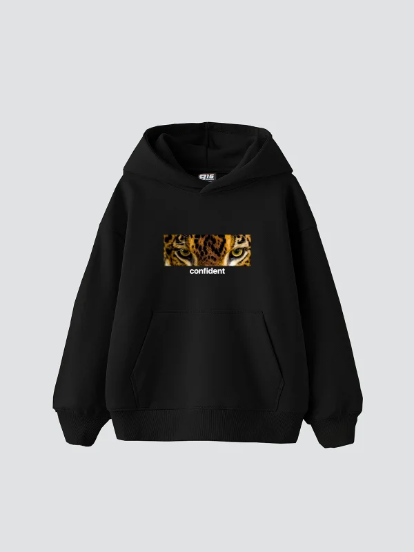 Confident Baskılı Oversize Unisex Premium Siyah Hoodie