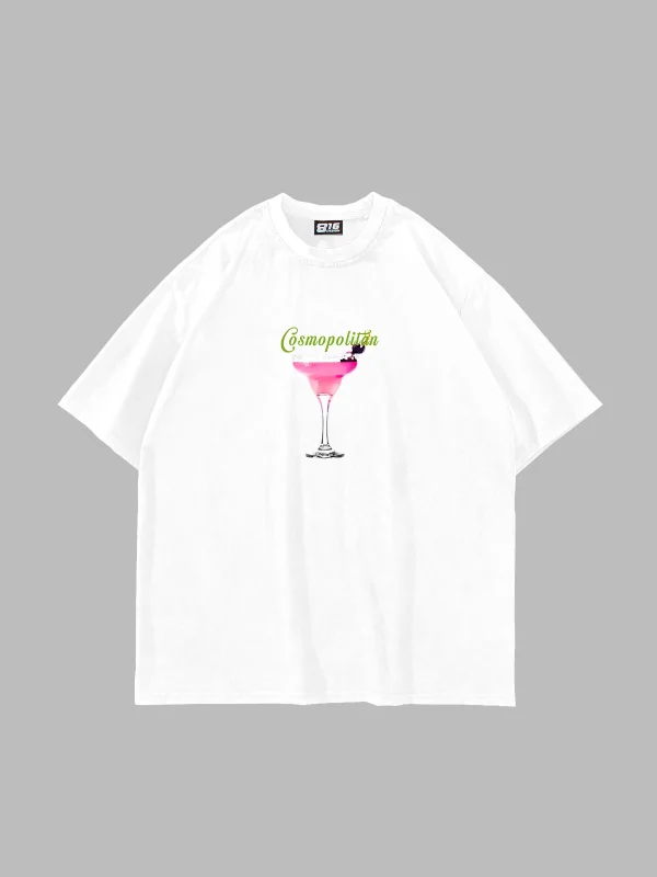 Cosmopolitan Baskılı Beyaz Oversize Unisex Tshirt