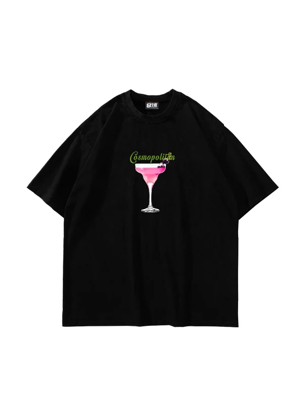 Cosmopolitan Baskılı Siyah Oversize Unisex Tshirt