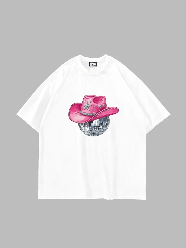 Cow Girl Baskılı Oversize Unisex Beyaz Tshirt