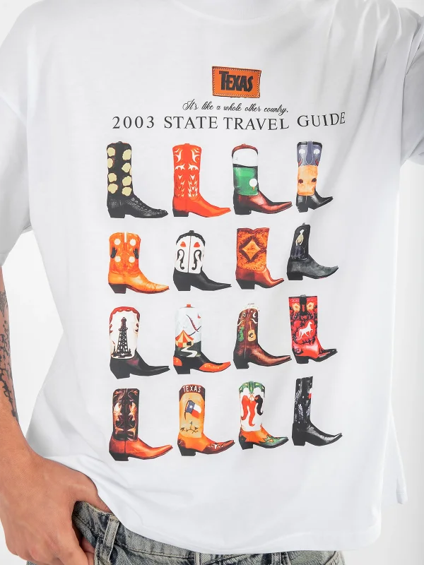Cowboy Boots Baskılı Oversize Unisex Beyaz Tshirt