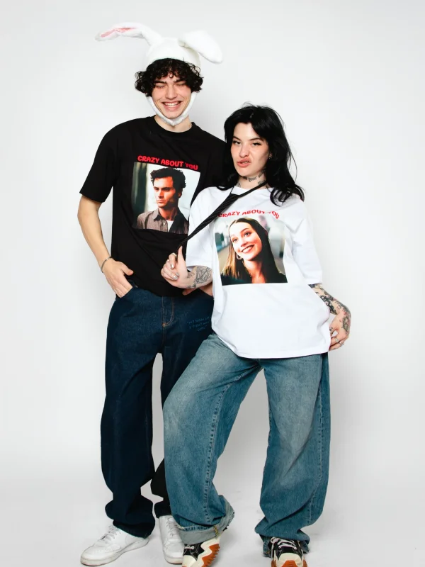 Crazy About You Love Baskılı Oversize Unisex Beyaz Tshirt
