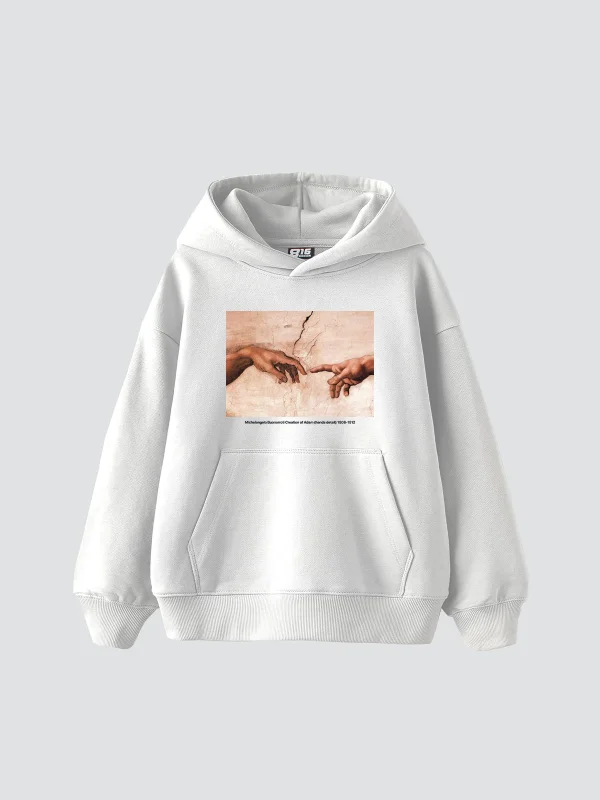 Creation of Adam Baskılı Oversize Unisex Beyaz Hoodie