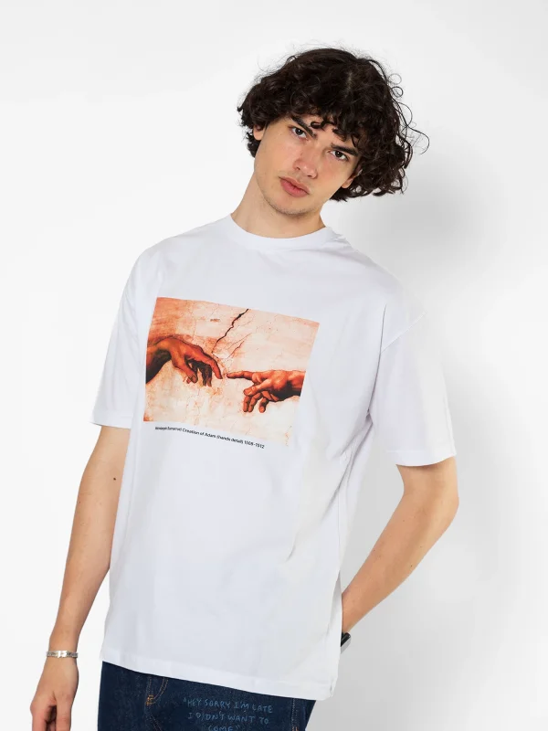 Creation of Adam Baskılı Oversize Unisex Beyaz Tshirt