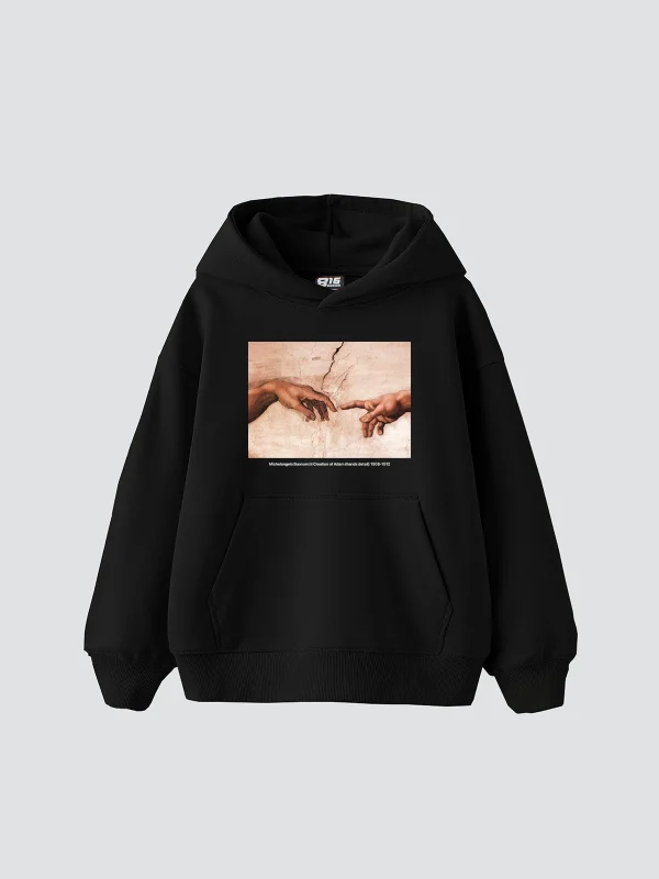 Creation of Adam Baskılı Oversize Unisex Siyah Hoodie