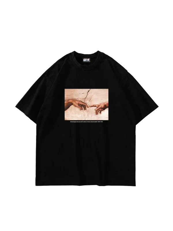 Creation of Adam Baskılı Oversize Unisex Siyah Tshirt