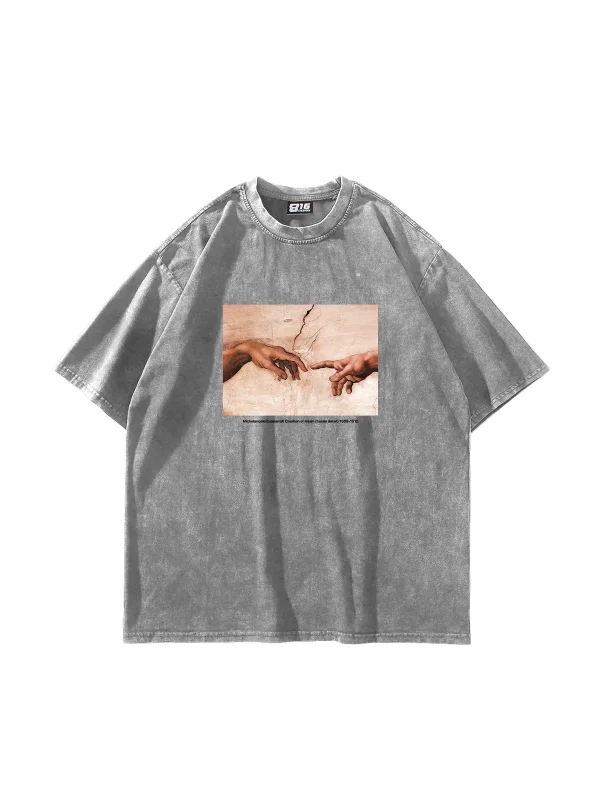 Creation of Adam Baskılı Oversize Unisex Yıkamalı Beyaz Tshirt