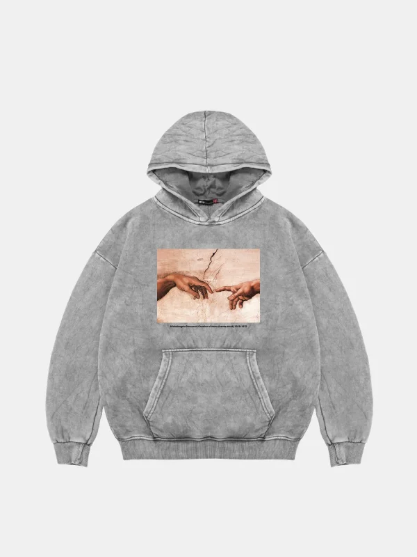 Creation of Adam Oversize Unisex Yıkamalı Beyaz Hoodie