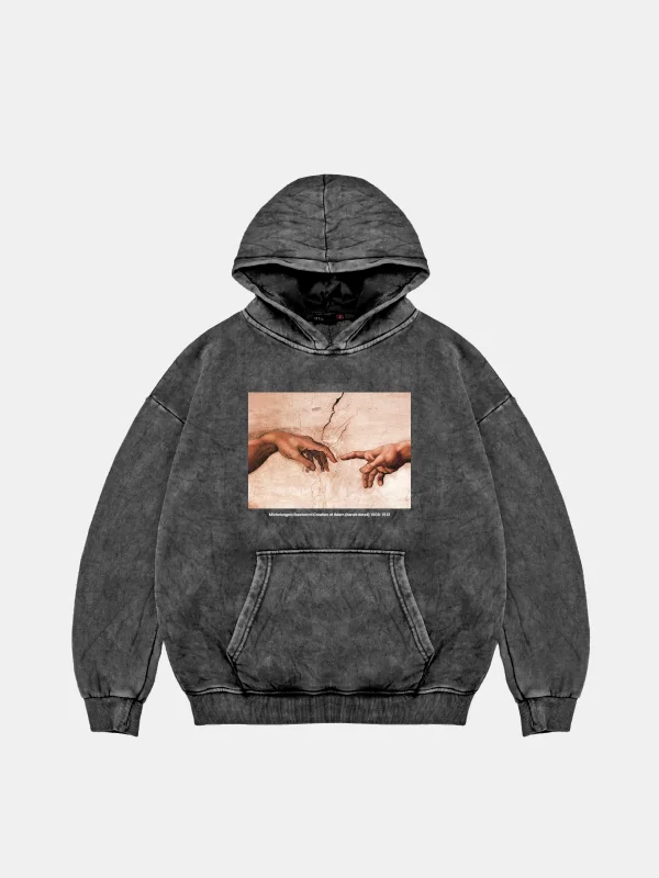 Creation of Adam Oversize Unisex Yıkamalı Siyah Hoodie