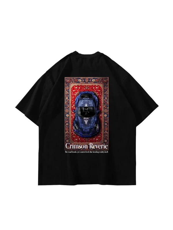 Crimson Reverie Baskılı Oversize Unisex Siyah Tshirt