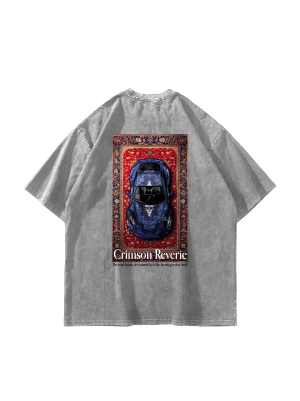 Crimson Reverie Baskılı Oversize Unisex Yıkamalı Beyaz Tshirt