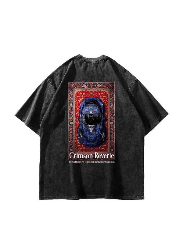 Crimson Reverie Baskılı Oversize Unisex Yıkamalı Siyah Tshirt