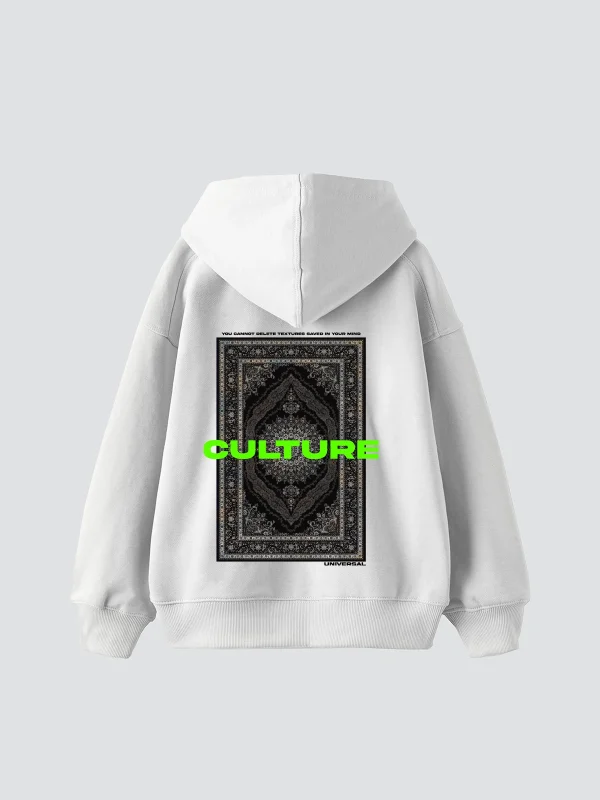 Culture Etnik Baskılı Oversize Unisex Premium Beyaz Hoodie