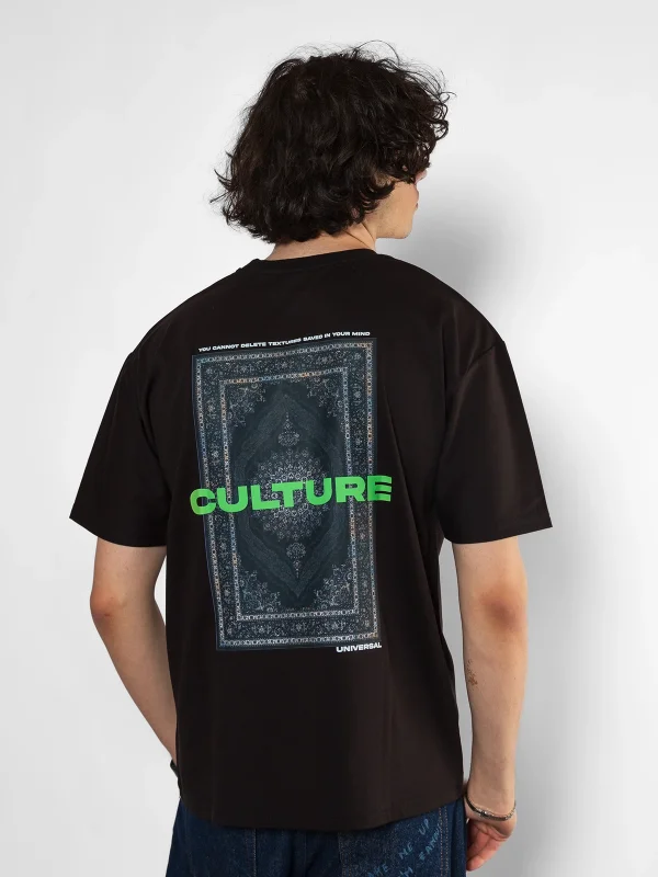 Culture Etnik Baskılı Oversize Unisex Premium Siyah Tshirt