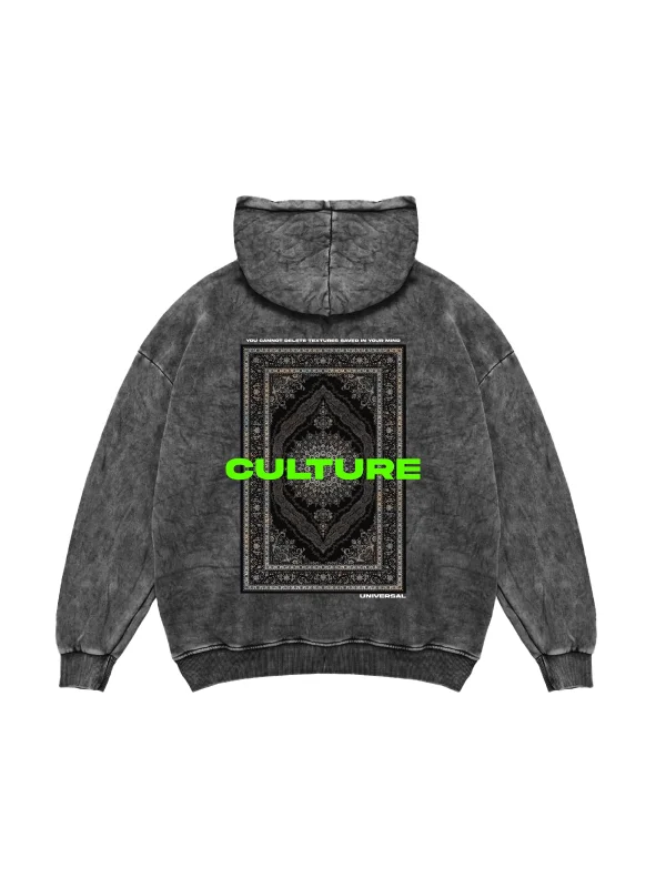Culture Etnik Baskılı Oversize Unisex Premium Yıkamalı Siyah Hoodie