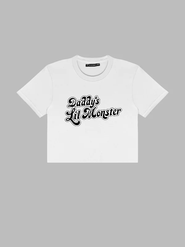 Dadys Lil Monster Baskılı Beyaz Crop Top