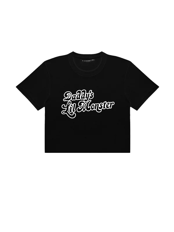 Dadys Lil Monster Baskılı Siyah Crop Top