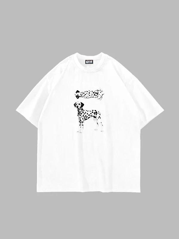 Dalmaçyalı Grafik Baskılı Oversize Unisex Beyaz Tshirt