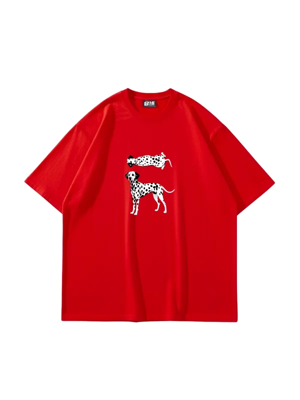 Dalmaçyalı Grafik Baskılı Oversize Unisex Kırmızı Tshirt