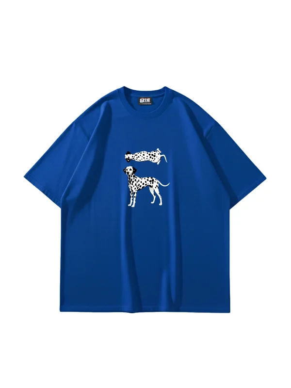 Dalmaçyalı Grafik Baskılı Oversize Unisex Mavi Tshirt
