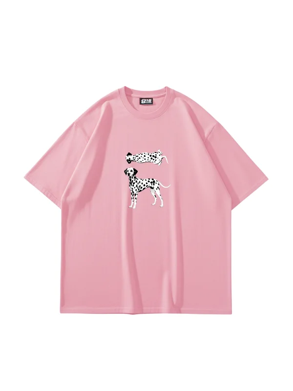 Dalmaçyalı Grafik Baskılı Oversize Unisex Pembe Tshirt