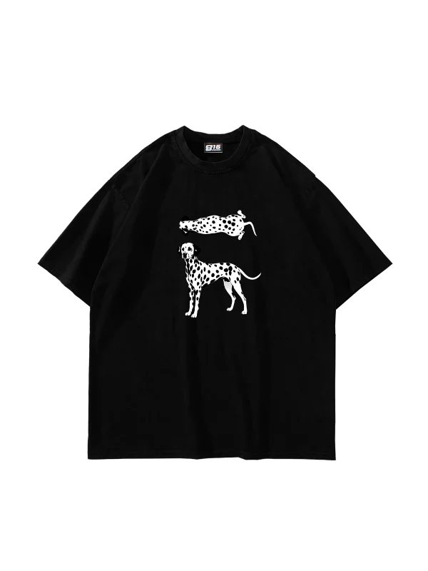 Dalmaçyalı Grafik Baskılı Oversize Unisex Siyah Tshirt