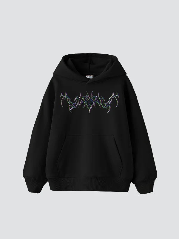 Forget Hologram Baskılı Oversize Unisex Premium Siyah Hoodie