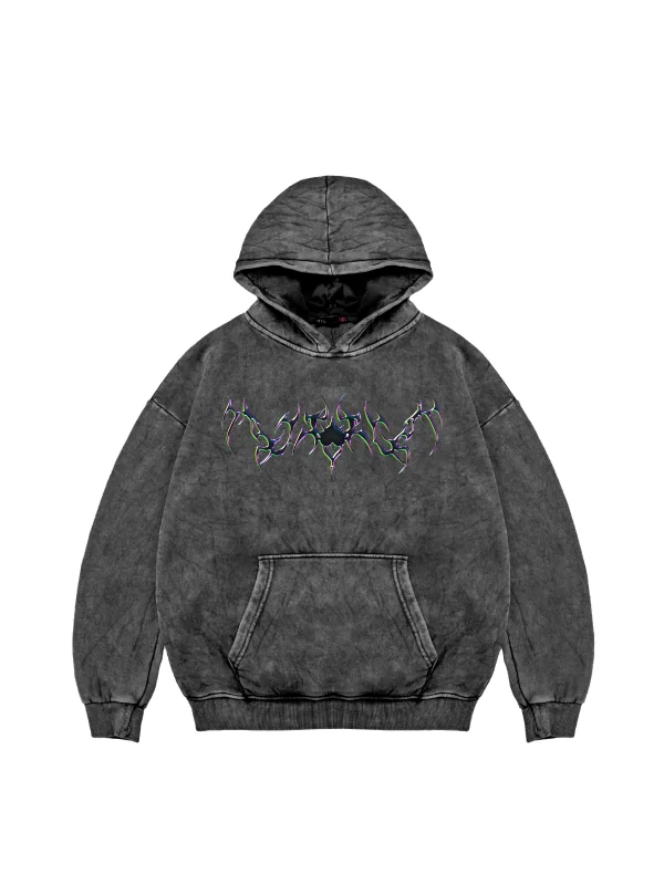 Forget Hologram Baskılı Oversize Unisex Premium Yıkamalı Siyah Hoodie