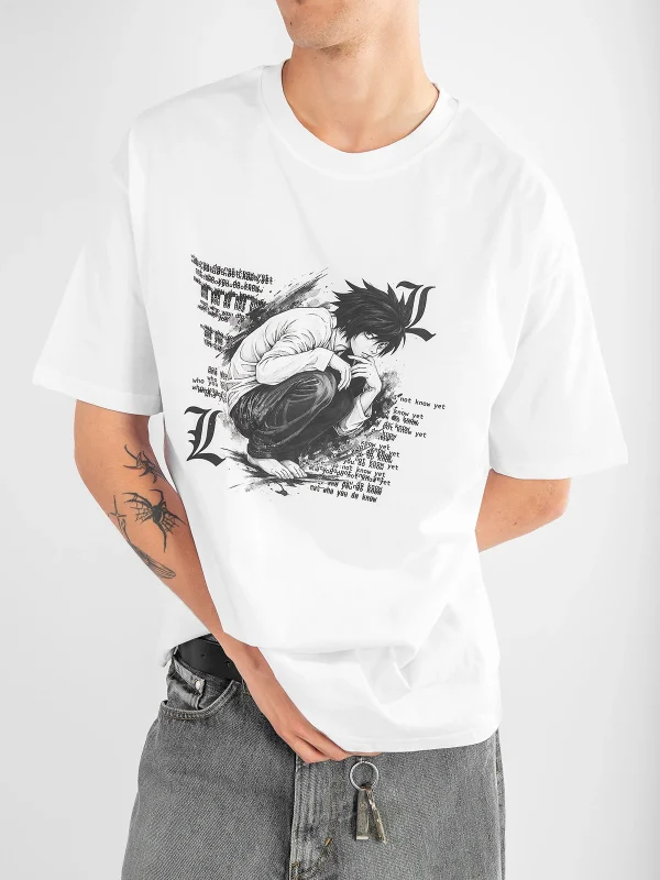 Death Note Baskılı Oversize Unisex Beyaz Tshirt