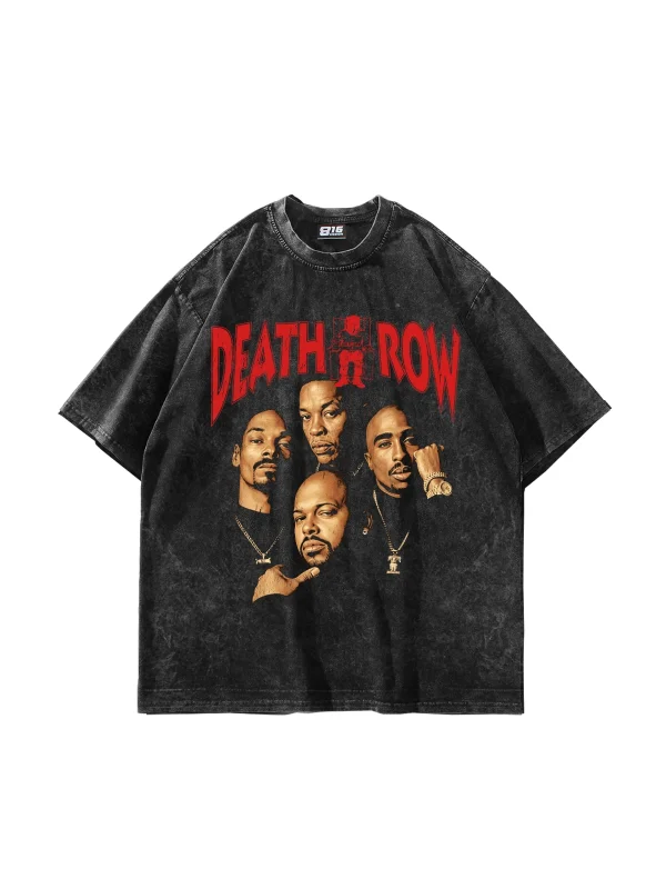 Death Row Baskılı Oversize Unisex Yıkamalı Siyah Tshirt