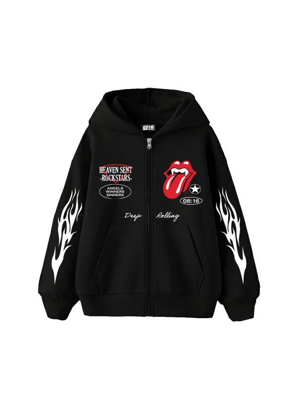 Deep Rolling Fermuarlı Zip Kapüşonlu Unisex Siyah Sweatshirt