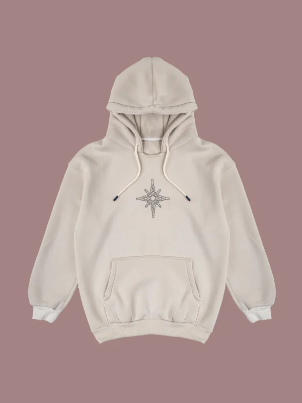 Diamond Star İşlemeli Oversize Unisex Gri Hoodie