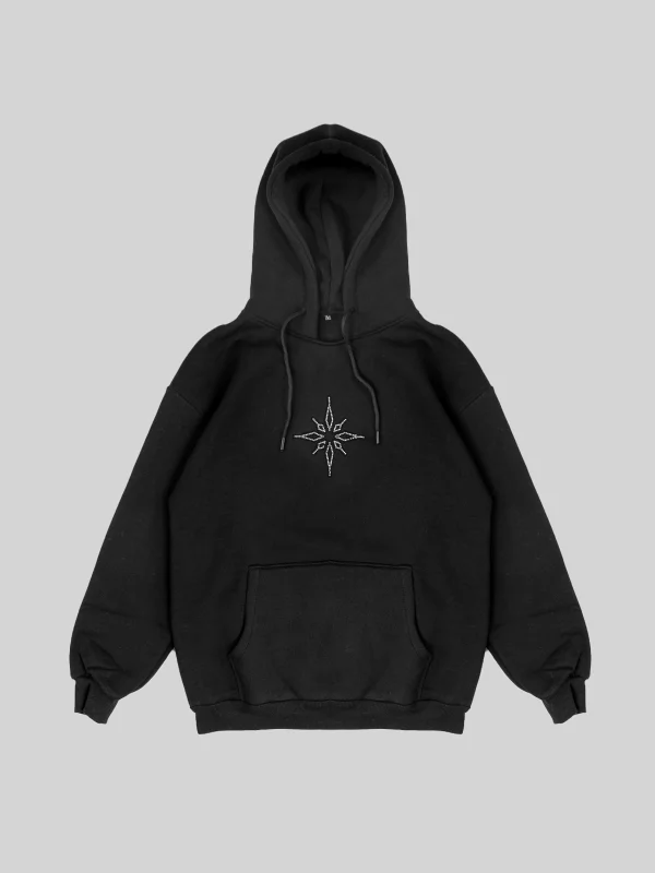 Diamond Star İşlemeli Oversize Unisex Siyah Hoodie