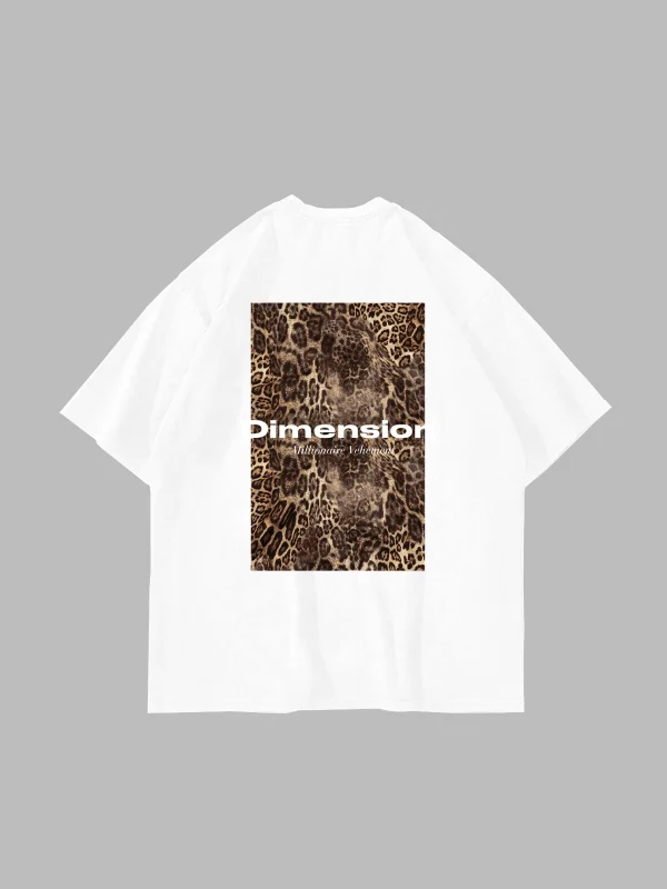 Dİmension Baskılı Leopar Desenli 24/1 Oversize Unisex Beyaz Tshirt