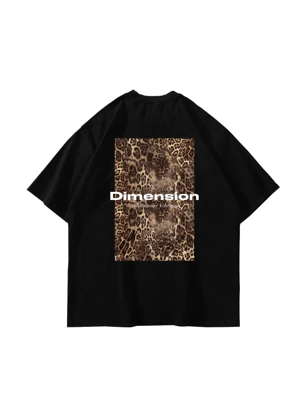 Dimension Baskılı Leopar Desenli 24/1 Oversize Unisex Siyah Tshirt