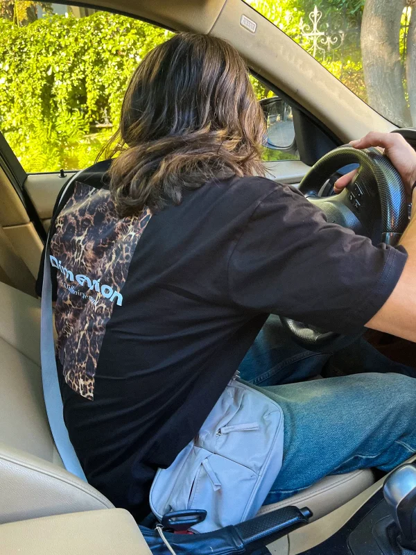 Dimension Baskılı Leopar Desenli 24/1 Oversize Unisex Siyah Tshirt